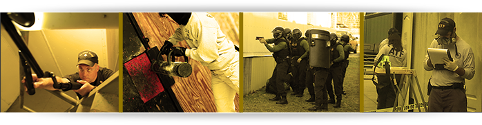 Images courtesy of: USCG, FBI, DEA, and ATF. U.S. Coast Guard ship clearing, Federal Bureau of Investigations entry training, Drug Enforcement Agency tactical training, and Alcohol, Tobacco, Firearms, and Explosives crime scene training.