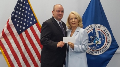 FLETA Office of Accreditation Joe Collins (left) presents FLETC Director Connie Patrick with a retirement gift FLETA Office of Accreditation Joe Collins (left) presents FLETC Director Connie Patrick with a retirement gift