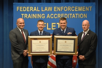Assistant Training Officer Terry Walsh; Commander Thomas Walsh; Radiation Detection II Course chief ME1 Jason Rutledge; and Accreditation Manager Rick Giovengo