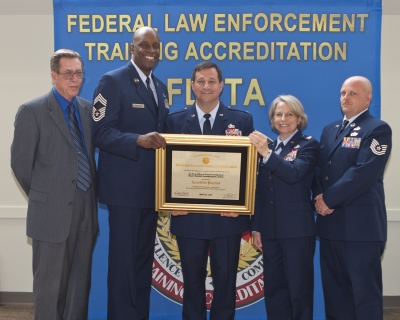 Jeff Thompson, Chief Trng Mgmt Div; CMSGT Christopher Middelton, USAF Spec Invest Academy Superintendent; COL Christopher Holton, USAF Spec Invest Academy CMDR, Col Kristine Blackwell, Field Invest Reg 8 CMDR, TSGT Keith Aubin, Accred Mgr Jeff Thompson, Chief Trng Mgmt Div; CMSGT Christopher Middelton, USAF Spec Invest Academy Superintendent; COL Christopher Holton, USAF Spec Invest Academy CMDR, Col Kristine Blackwell, Field Invest Reg 8 CMDR, TSGT Keith Aubin, Accred Mgr